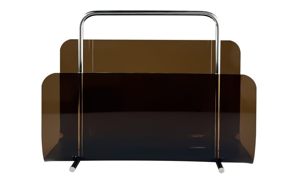 brilliant choice Magazine Holder, Brown Clear Acrylic with Stainless Steel Handle, Tabletop Display Stand