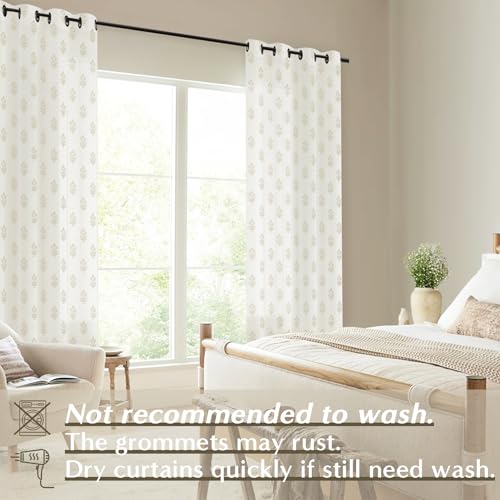 Neutral Curtains for Modern Farmhouse Style Living Room,Farm House Country Floral Patterned Linen Sheer Primitive Curtain for Bedroom 96 Inch Long 2 Panel Set 8FT 8 FT Length Floor to Ceiling Curtains - Image 6