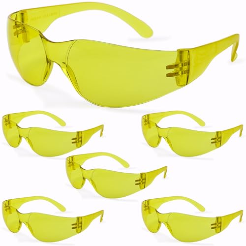 BISON LIFE Yellow Safety Glasses - 12 Pairs of Scratch Resistant Eyewear, Polycarbonate Impact Resistant Lens