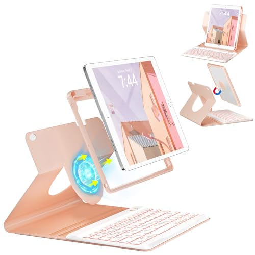 Image of OYEEICE Keyboard Case for iPad 6th /5th Generation 9.7 inch, 360 Rotatable, 7 Color Backlit Detachable Wireless Keyboard, Upgraded Magnetic Cover with Pen Holder for iPad Air 2nd Gen