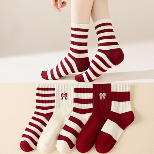 Women Cotton Crew Socks Thin Soft Casual Striped Socks Above Ankle Athletic Socks 5 Pairs Size 5-9 Gift for Women2
