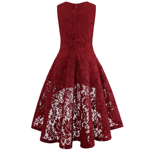 Girls Floral Lace Dress Easter Bridesmaid Vintage Formal Cocktail Party Swallowtail Swing Dresses 7-14 Years3