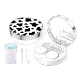 Mokiwala Contact Lens Travel Kit with Cleaner Washer, 5 in 1 Portable Contact Box with Mirror Tweezers Remover Tool Solution Bottle for Travel Daily Outdoor,Cow pattern