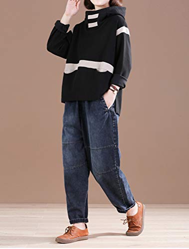 Mordenmiss Women's Harem Cropped Pants Denim Baggy Elastic Waist Pull-On Jeans(Jean Navy,M) #TOP3