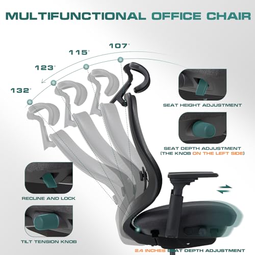 Image of COLAMY Ergonomic Mesh Office Chair,High Back Computer Executive Desk Chair,Lumbar Support with Adjustable Headrest and 4D Arms, Slide Seat, Tilt Lock-Black