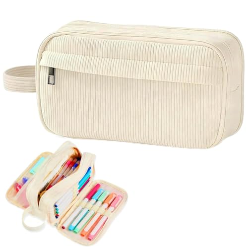 VICDUEKG Estuche de tela de pana con 4 compartimentos, estuche escolar grande, para adultos, niñas, niños, bolsa de papelería, estuche para escuela, oficina
