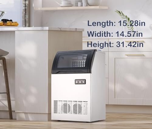 Image of Ice Maker Machine, 100LBS /24h with 33LBS Commercial Ice Storage Bin, Under Counter Countertop Ice Machine, Self-Cleaning, Stainless Steel Freestanding,Ice Scoop, Quiet Compressor for Home and Business