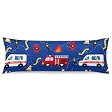 velumair Cartoon Ambulance and Fire Truck Body Pillow Cover Bedding Decorative Large Blue Kids Body Pillow Case Cover 20x54 Inches Full Body Long Pillowcase with Zipper for Adults