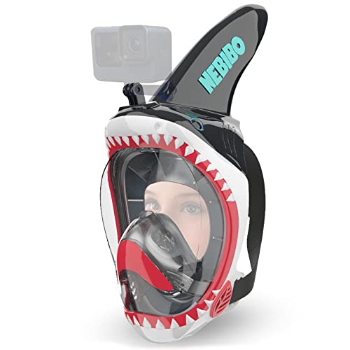 NEBIBO ® Kids Snorkel Mask Full Face Set. Snorkeling Set with Detachable Camera Mount. Adjustable Straps - Anti-Fog & Anti-Leak - 180° Panoramic View - Snorkeling Gear for Kids Ages 6+