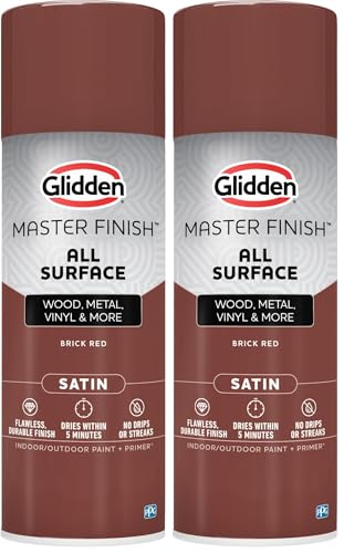 Image of Glidden Master Finish 12 oz. Satin Brick Red Interior /Exterior All Surface Spray Paint and Primer (Pack of 2)