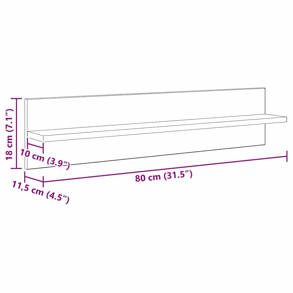 Estantería de pared, 4 unidades, madera recuperada, 80 x 11,5 x 18 cm, ahorra espacio y es resistente, con soporte invisible para salón, dormitorio, oficina, cocina, baño, pasillo, habitación