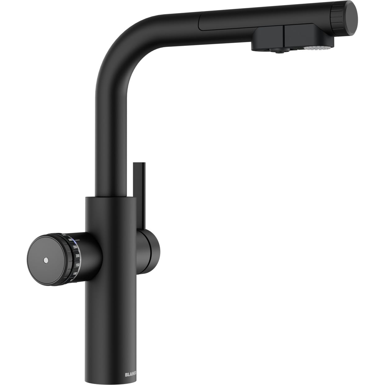 BLANCO CHOICE Icona-L armatura kuchenna all-in-one ze stali nierdzewnej, czarna, matowa, bez jednostki uzdatniania wody CHOICE.ALL | schłodzona woda w stanie niegazowanym, średnim, gazowana i gorąca |
