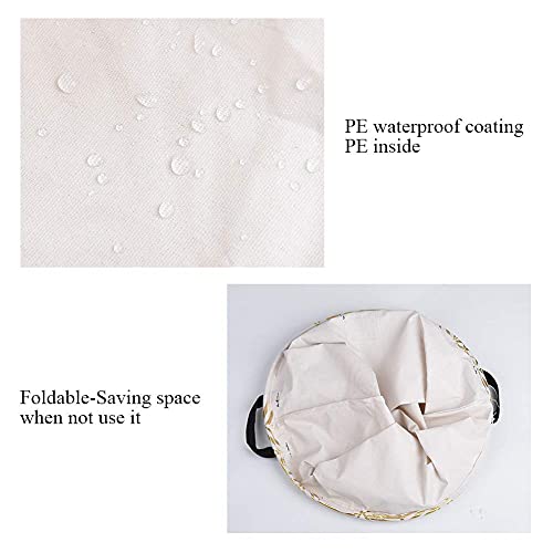 Uujoly Collapsible Laundry Basket, Laundry Hamper With Handles Waterproof Round Cotton Linen Laundry Hamper Printing Household Organizer Basket, 19.7X15.7 Inches (Gold Leaf) #TOP2