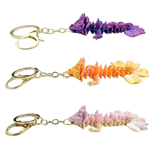MAVLENT 3-Piece Dragon Keychain Set - 3D Printed Animal Keychain