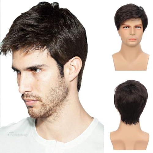 Perruque courte noire homme en fibre synthétique droite premium