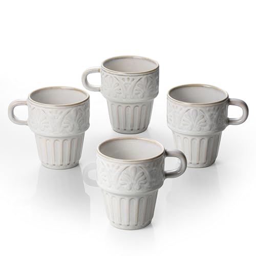 Mugs Set of 4, Ceramic Coffee Mug 12 OZ Beige, Stackable Mug, Set of 4, Microwave & Dishwasher Safe, Comfortable Grip for Latte Cappuccino Hot Chocolate, Perfect for Home Office & Holiday Gifting