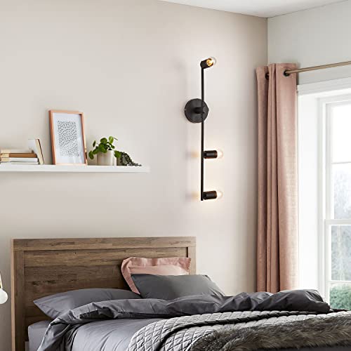 Image of 3 Lights Matte Black Vintage Lighting, Bedroom Wall Sconces, Modern Wall Mounted Lights, Porch Hallway Lamp for Living Room Bedroom Bathroom Mirror (E26 Base) (Black, 1)
