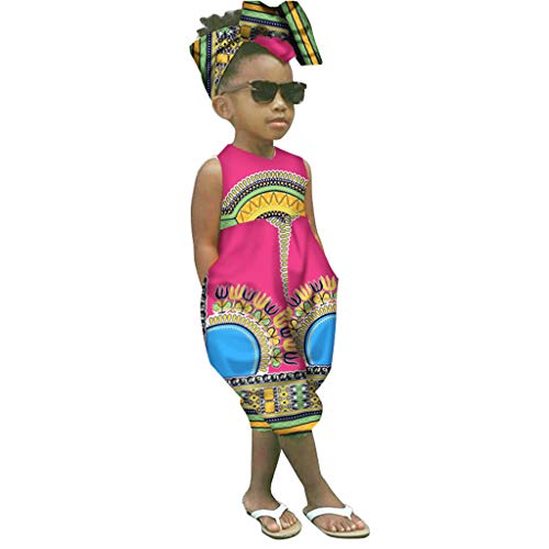 WOCACHI Toddler Kid Baby Girls African Boho Sleeveless Romper Hair Band Bodysuit Jumpsuit Clothes 2022 Summer Under 5 Dollars Deals Red