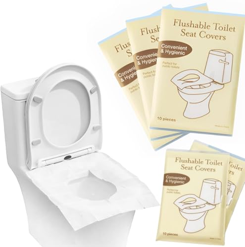 SKY-TOUCH 50PCS Flushable Toilet Seat Covers - Biodegradable Disposable Liners for Travel Public Restrooms Camping Airplanes & Potty Training
