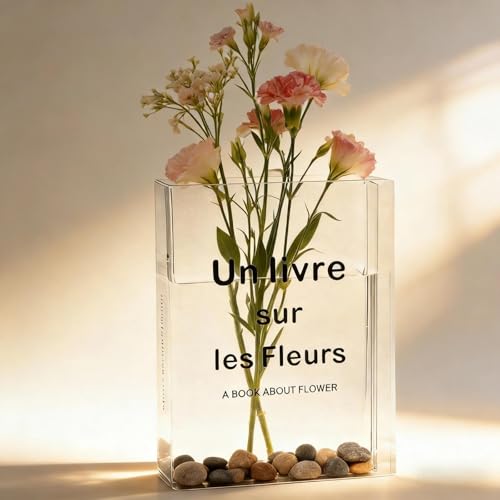 HUANR Buchvase Transparent Büchervase 19 × 14 cm Schreibtisch Deko Pet-Kunststoff Klare und Transparente Textur für Schlafzimmer Wohnzimmer Büro