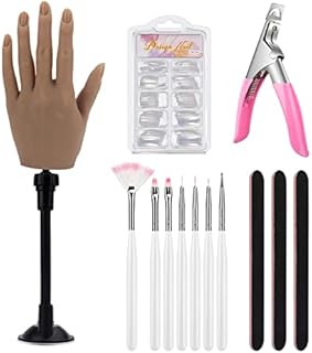 Silicone Hand for Acrylic Nails with Stand Bracket,Realistic Silicone Nail Training Hand, Soft Flexible Bendable Nail Practice Mannequin Hand for Nails Art DIY Print Practice Tool (Left Hand)