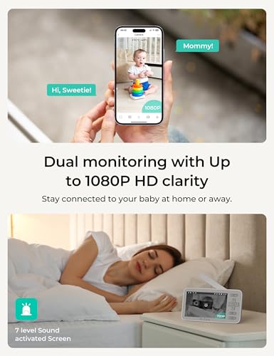 VistaView Lite Smart WiFi Baby Monitor - 4” 720P Split Screen & 1080P Camera App Control, Motion Alerts, HD Night Vision, 3000mAh Battery, 2-Way Talk, Multi-User, Triple Security, 1000ft Range