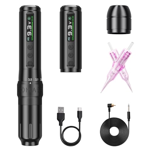 Biomaser U1 Pro Machine à maquillage semi-permanent sans fil six étapes réglable avec 2 batteries 850 mAh écran OLED pour maquillage semi-permanent (Noir)
