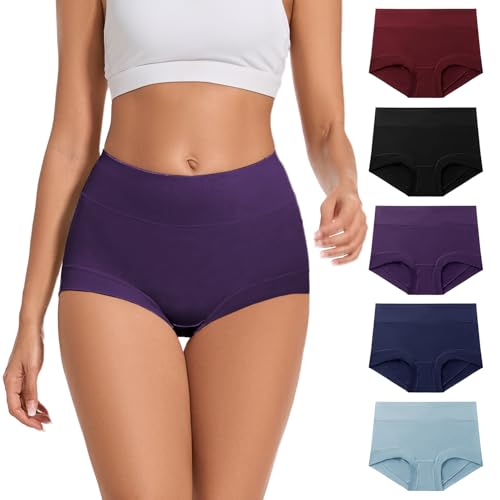 ALLBASE womens Cotton Underwear Ladies High Waisted Full Coverage Stretch Plus Size Postpartum...