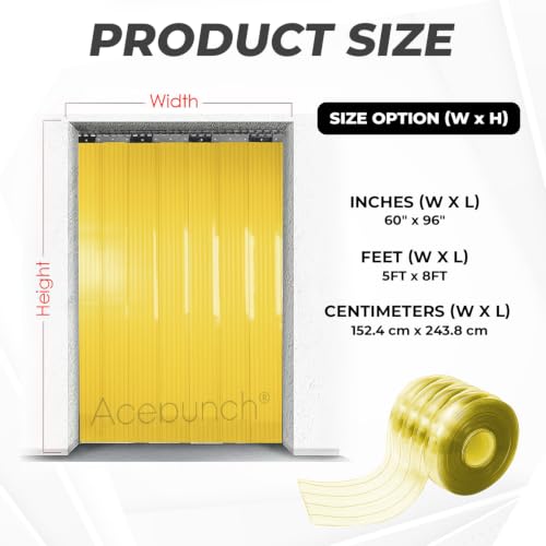 Image of Ribbed Yellow PVC Strip Curtain 60 inch Width x 96 inch Height - Plastic Vinyl Door Strips for Food Processing, Warehouse and Commercial Kitchen Anti-Scratch Door Curtain AP1474