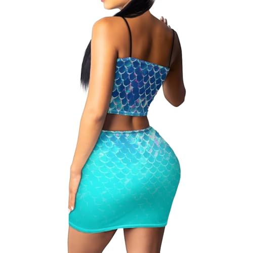 Image of Biyejit Women's 2 Piece Summer Outfits Spaghetti Strap Crop Tops and Bodycon Mini Skirt Dress Set Plus Size S-4XL