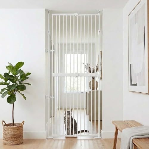 unipaws Katzenschutzgitter 190 cm extra hoch, automatisch schließend, ohne Bohren, Türschutzgitter für Katzen & Hunde, 53–86 cm Breite, Weiß
