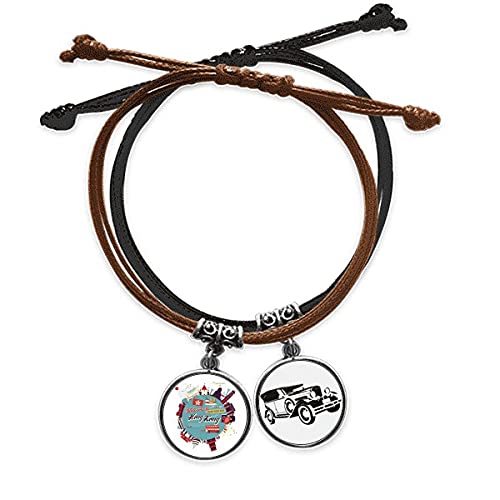 Bracelet corde main Hong Kong Cercle minibus et chaîne poignet en cuir tressé ajustable