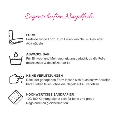 N&BF 50er Set Profi Nagelfeile gebogen | Formfeile für Gel- und Naturnägel | Weiß | Körnung 100/180 Sandpapier | Einweg… – Bild 4