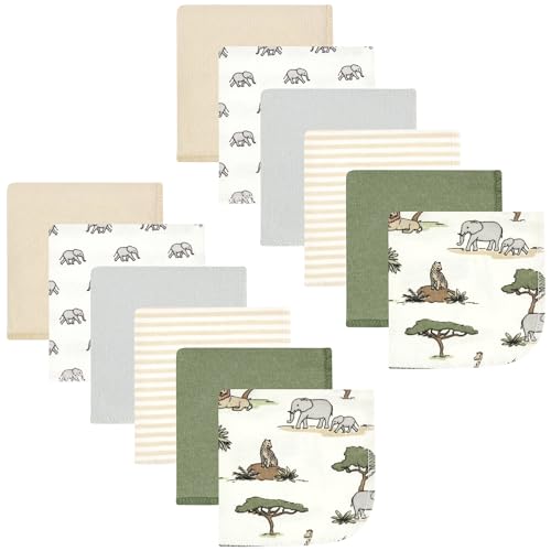 Image of Hudson Baby Unisex Baby Flannel Cotton Poly Washcloths, Going On Safari 12Pk, One Size