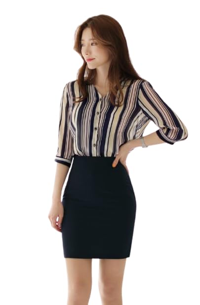gg style GG Fashion Stylish Striped Western Top for Women | Casual Office Wear Shirt Style Top | Formal Look Ladies Blouse for Daily, Office & Outing – Blue & Black-picture-27