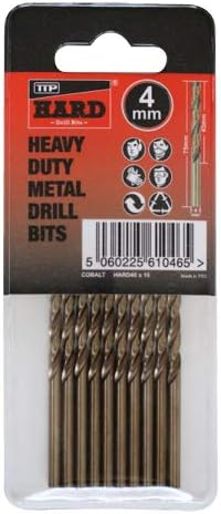 TTP HARD drills 4mm drill bit - Pack of 10 Cobalt metal drill bits for drilling hard steel, cast iron, sheet metal & stainless, hardened heavy duty twist drills, 5% cobalt M35 jobber wood masonry
