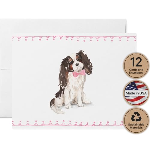 Image of Twigs Paper - Cavalier King Charles Spaniel Dog Note Cards - Set of 12 Blank Cards (5.5 x 4.25 Inch) with 12 Envelopes - 100% EcoFriendly Stationery - Made In USA