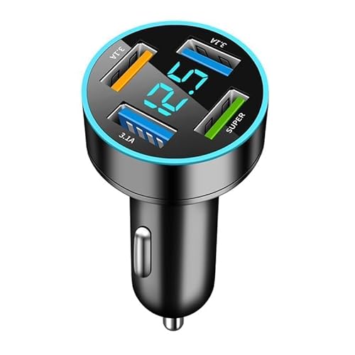 Wonvify Caricabatterie Auto USB 66W, 4 Porte Presa USB a Ricarica Rapida 12V con Voltmetro LED, Caricatore Accendisigari Rapido Universale per i-Phone/Samsung/Xiaomi (Nero)