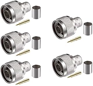 Vecys 5PCS N Male Connectors 50 ohm N Male Crimp RF Coaxial Connector N Male Plug Adapter for LMR400 Belden 9913 RG8 RF Coaxial Cable