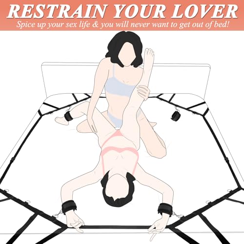 Image of Sex Bondage BDSM Kit Bed Restraints Set Sex Toy, Super Easy Install Straps | Soft Handcuffs Ankle Cuff, Adult Kinky Bondage Gear & Accessories, for Adults Women Couples Game Pleasure