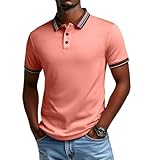 Ymosrh Men Polo T Shirts Short Sleeve | Solid Color Business Work Tshirts Formal Polos Old Money Summer Tops Man Clothes Camisa De Golf (L | Watermelon Red)
