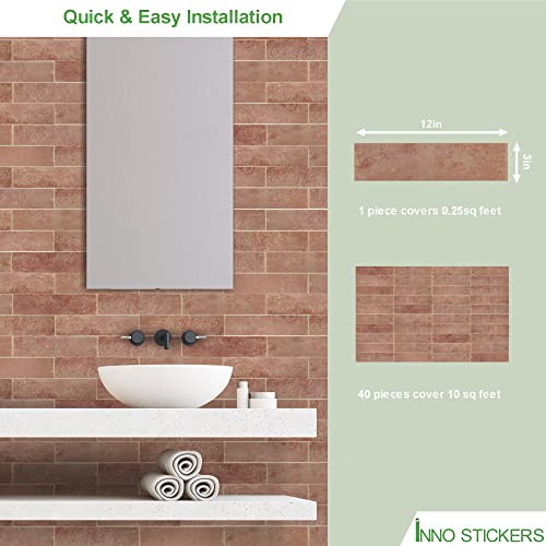 Inno Stickers Peel And Stick Backsplash, 3''X12''Self-Adhesive Subway Tile, Red Brick Wall Stickers For Kitchen, Bathroom, Fireplace (40 Sheets) #TOP4