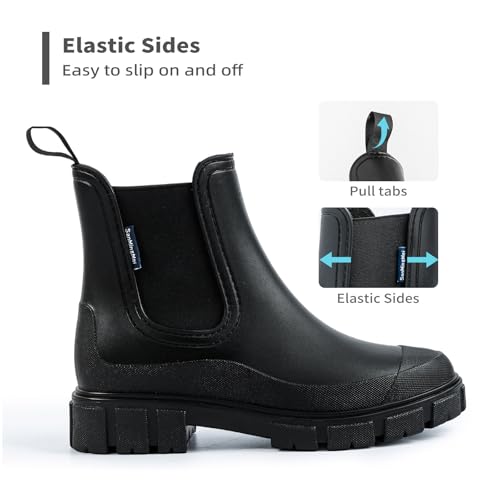 Drecage Womens Rain Boots Waterproof Rubber Garden Shoes Short Ankle Chelsea Boots Slip-Resistant3