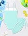 WIQI Girls Bathing Suits Size 8-10 Girls One Piece Swimsuits Cyan Color Contrast Trim Kids Swimwear with Cover Up Skirt