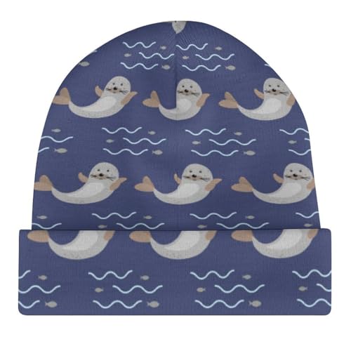 Animal Seal Pattern Kids Beanie Hat for for Girls Boys Children Cap Winter Knitted Chemo Cancer Headwear Accessories Gifts Decoration Black4