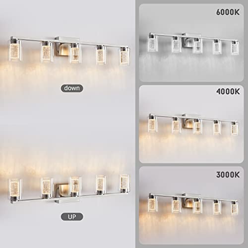 Sadenicel 5 Light Bathroom Light Fixtures, Brushed Nickel Vanity Lights Crystal Dimmable Led White/Neutral/Warm Bathroom Lights Over Mirror For Bathroom, Bedroom,Living Room (5 Light) #TOP3