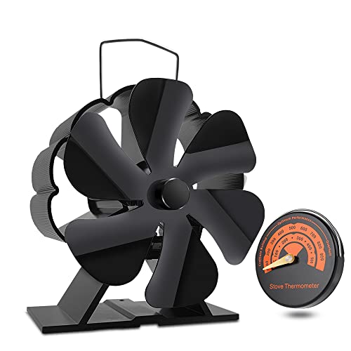 Ventilador de estufa de leña, Aongray de 6 cuchillas con energía térmica de madera/quemador de troncos ventilador ecológico para circulación de calor quemador/chimenea Cover