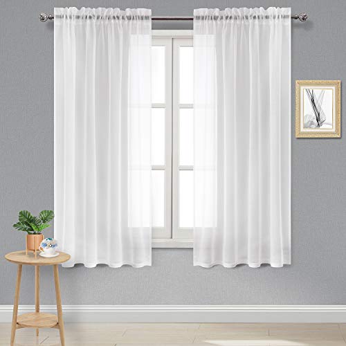 DWCN White Sheer Curtains Semi Transparent Voile Rod Pocket Curtains for Bedroom