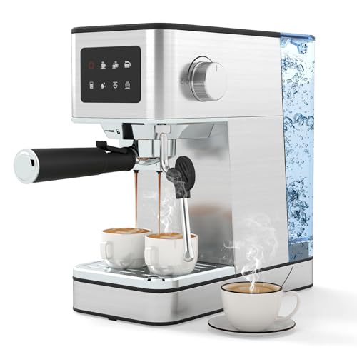 COSTWAY Machine à Café Grain, Machine à Expresso 20 Bars avec Buse Vapeur, Écran Tactile, Réservoir d’Eau 1,7 L, Cafetière Espresso Compacte 1200W en...
