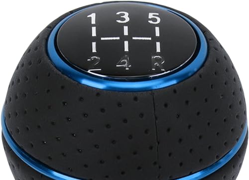 Image of AutoBizarre 5 Speed Aluminum Base Metal Ring Leather Covered Gear Knob Gear Shifter Handle Knob for All Manual Transmission Cars (Blue)
